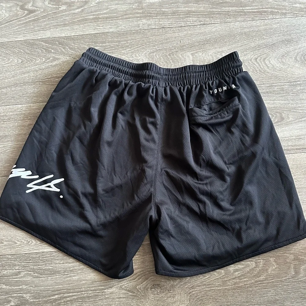 YoungLA Black Athletic Shorts with White Drawstring - Picture 2 of 7